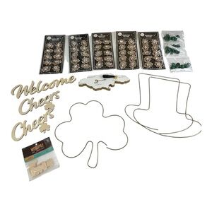 DIY craft bundle unfinished wooden cutouts, rhinestone buttons, wire forms